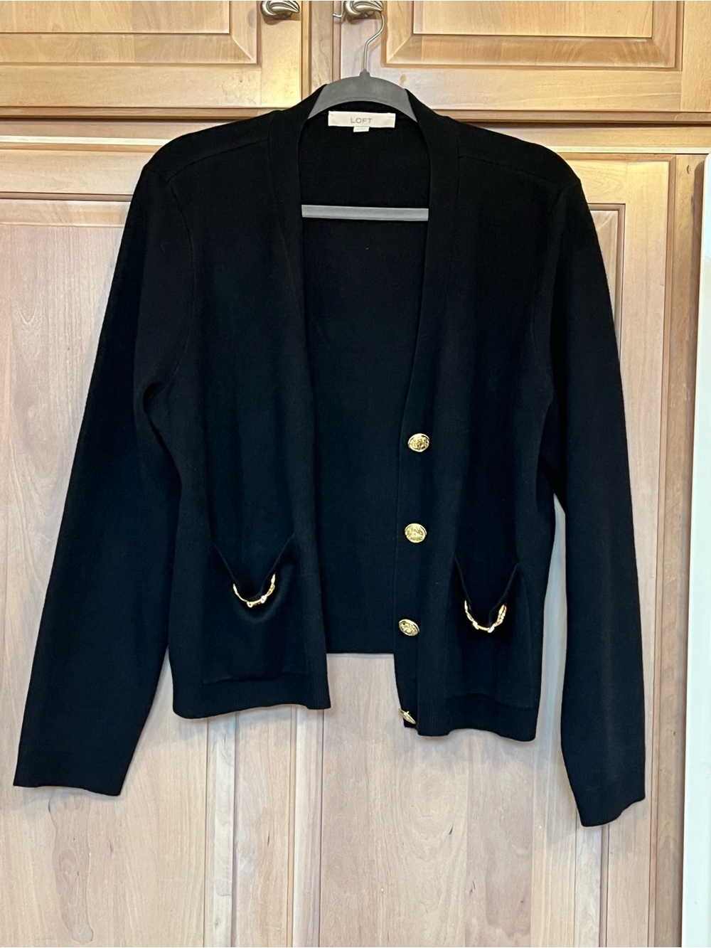 LOFT Women's Black Gold-Button Cardigan Jacket Size XL